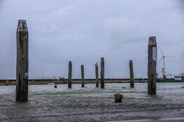 Water in haven Den Oever ver boven de kades door storm Amy